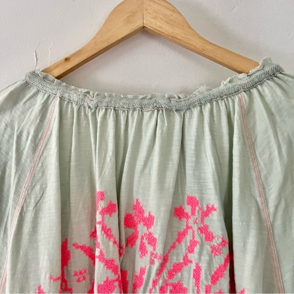 Free People Persuasion Mint Pink Embroidered Oversized Puff Sleeve Tunic… - Picture 6 of 11